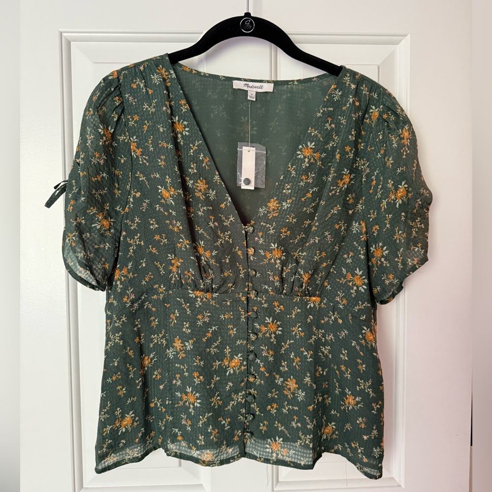 Madewell Silk Evie Tie-Sleeve Top in Fresh Sprigs